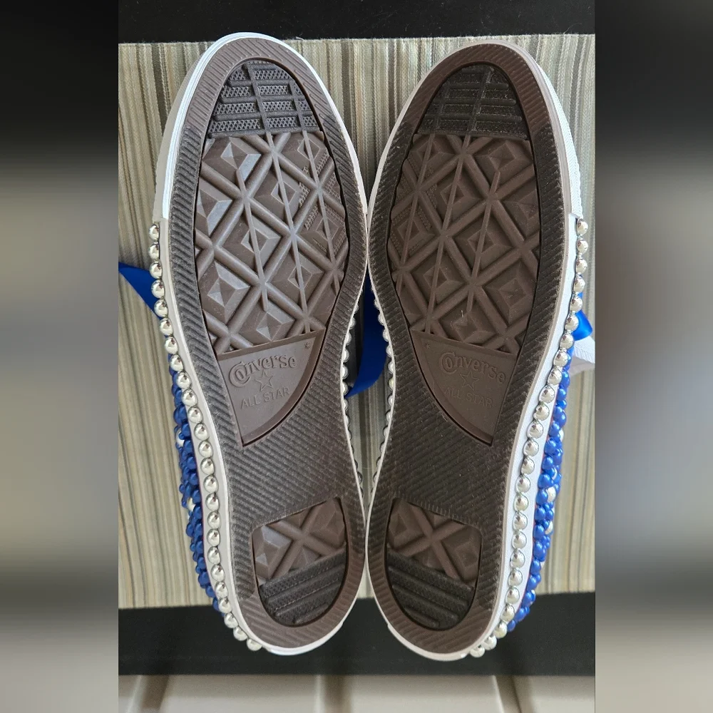 Converse All Star Blue and Silver Beaded Sneakers - Picture 8 of 10